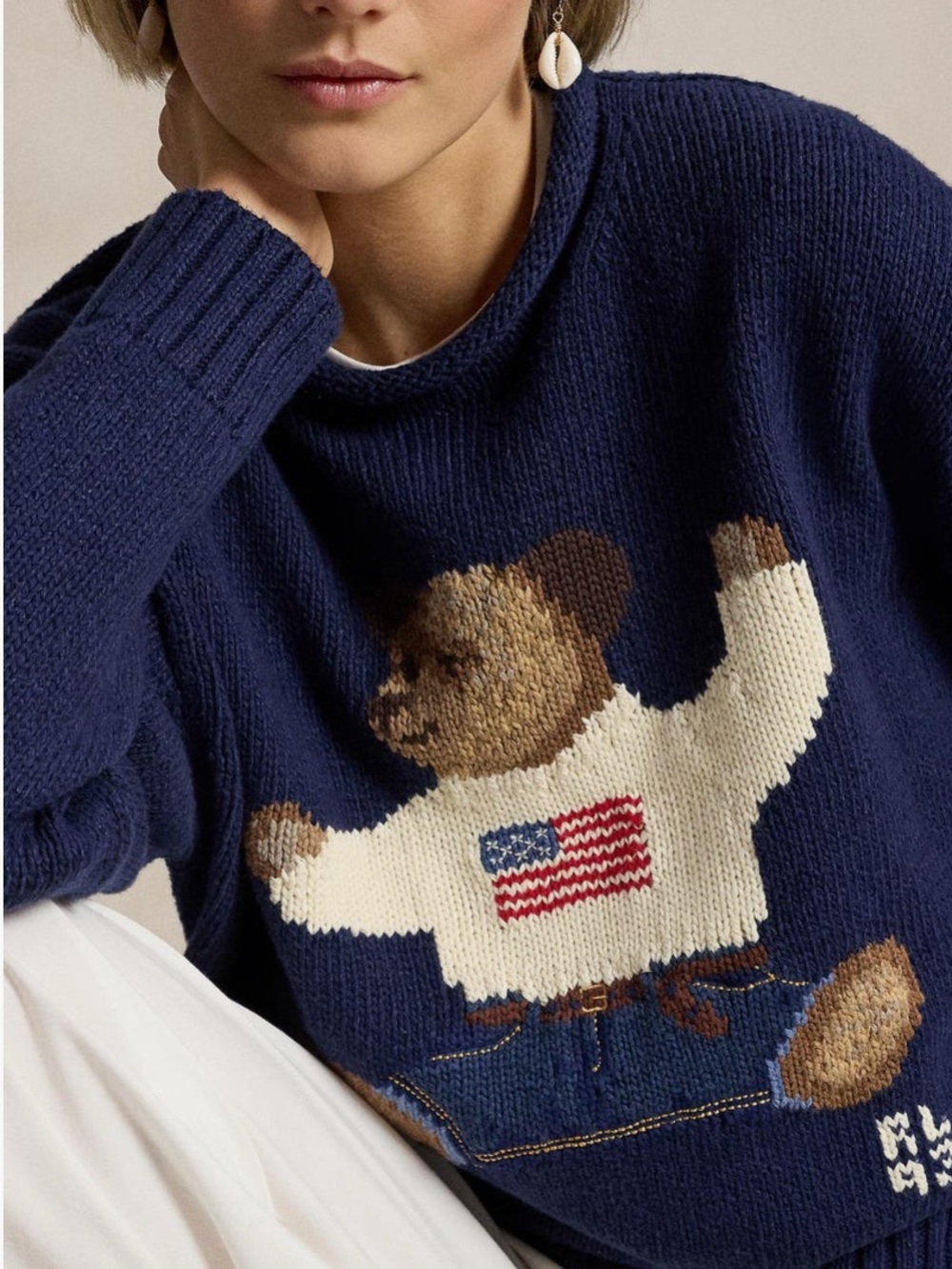 Polo Bear Navy Knit Sweater with Flag Motif - Picture 2 of 7